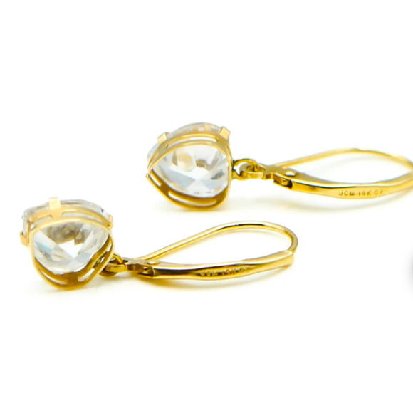 JCM 14K Yellow Gold Heart CZ Dangle Earrings Leverback Valentine Gift - Picture 2 of 4